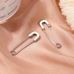 Minimalist Silver Safety Pin Earrings NEW
